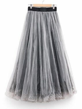 Gray Tulle Maxi Skirt 3 Layer Mesh Skirt Tutu Style One Size Flowy